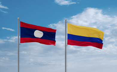Colombia and Laos flags, country relationship concept