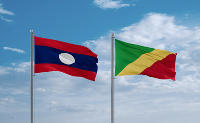 Congo and Laos flags, country relationship concept