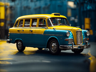 Yellow taxi car - obrazy, fototapety, plakaty
