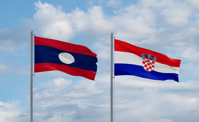 Croatia and Laos flags, country relationship concept
