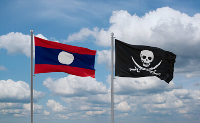 Pirate and Laos flags, country relationship concept