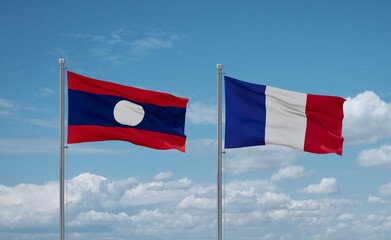 Laos and France flags, country relationship concept