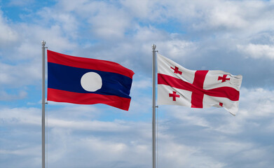 Georgia and Laos flags, country relationship concept