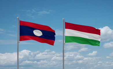 Hungary and Laos flags, country relationship concept
