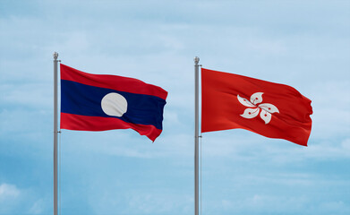 Hong Kong and Laos flags, country relationship concept