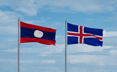 Iceland and Laos flags, country relationship concept