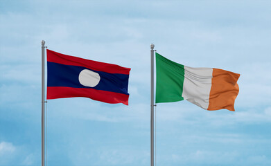 Ireland and Laos flags, country relationship concept