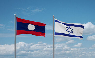 Israel and Laos flags, country relationship concept