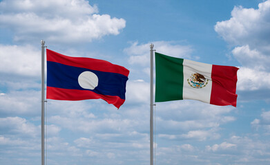 Mexico and Laos flags, country relationship concept
