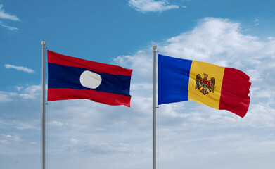 Moldova and Laos flags, country relationship concept