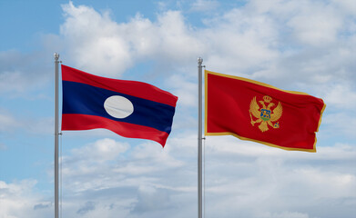 Montenegro and Laos flags, country relationship concept