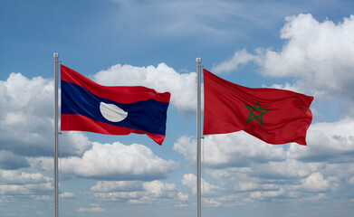 Morocco and Laos flags, country relationship concept