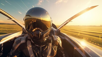 pilot in the cockpit of a fighter - obrazy, fototapety, plakaty