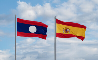 Spain and Laos flags, country relationship concept