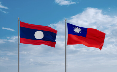 Taiwan and Laos flags, country relationship concept