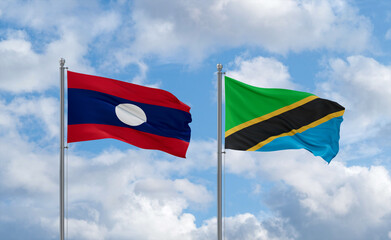 Tanzania and Laos flags, country relationship concept