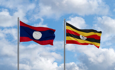 Uganda and Laos flags, country relationship concept