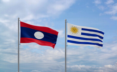 Uruguay and Laos flags, country relationship concept