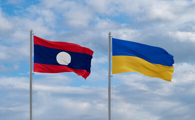 Ukraine and Laos flags, country relationship concept