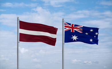 Australia and Latvia flags, country relationship concept