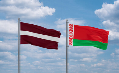 Belarus and Latvia flags, country relationship concept