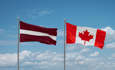 Canada and Latvia flags, country relationship concept