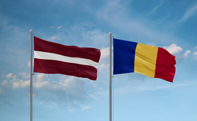Chad and Latvia flags, country relationship concept