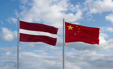 China and Latvia flags, country relationship concept