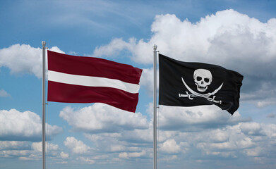 Pirate and Latvia flags, country relationship concept