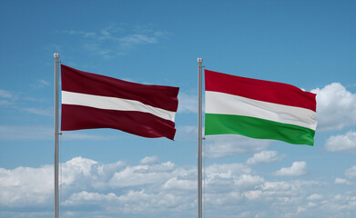 Hungary and Latvia flags, country relationship concept