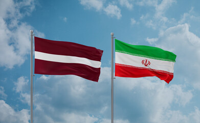 Iran and Latvia flags, country relationship concept