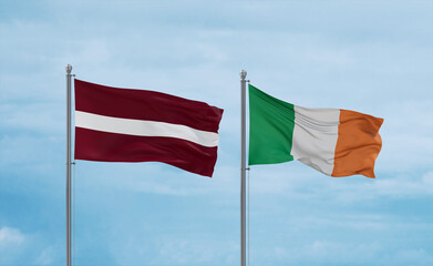 Ireland and Latvia flags, country relationship concept