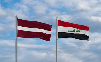 Iraq and Latvia flags, country relationship concept