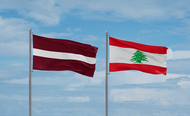 Lebanon and Latvia flags, country relationship concept