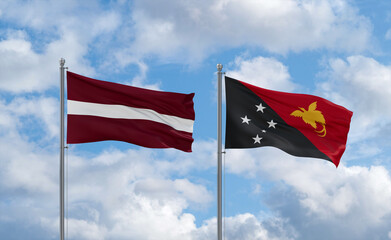 Papua New Guinea and Latvia flags, country relationship concept