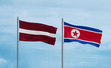 North Korea and Latvia flags, country relationship concept