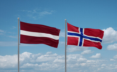 Norway and Latvia flags, country relationship concept