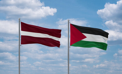 Palestine and Latvia flags, country relationship concept