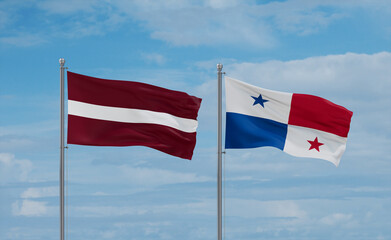 Panama and Latvia flags, country relationship concept