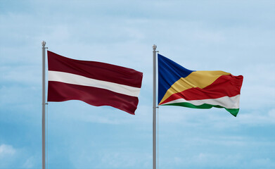Seychelles and Latvia flags, country relationship concept