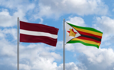 Zimbabwe and Latvia flags, country relationship concept