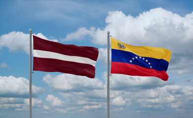 Venezuela and Latvia flags, country relationship concept