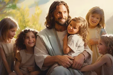Crédence de cuisine en verre imprimé Coloré Jesus Christ and smiling children