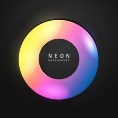 A neon circle with a black center and a colorful gradient background.