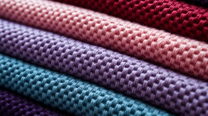 a macro close-up image of a knitted pattern texture, different colors and hues, filling the frame. Idea for a sweater or a scarf