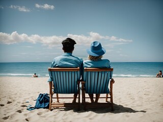 A couple sitting on beach chairs