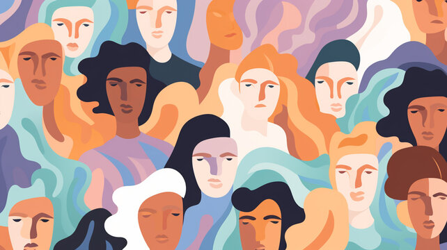 Diverse group of people together. Social diversity concept illustration
