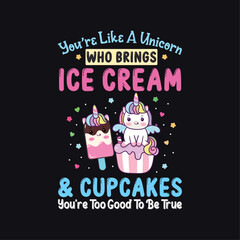 Lovely Unicorn T-Shirt Design for Kids, Baby Unicorn Elements Vector Illustration