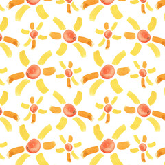 Floral pattern with orange flowers. Watercolor seamless border for floral background, textile or horizontal wallpapers. Isolated illustration of design elements.