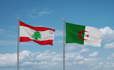 Lebanon and Algeria national flags, country relationship concept